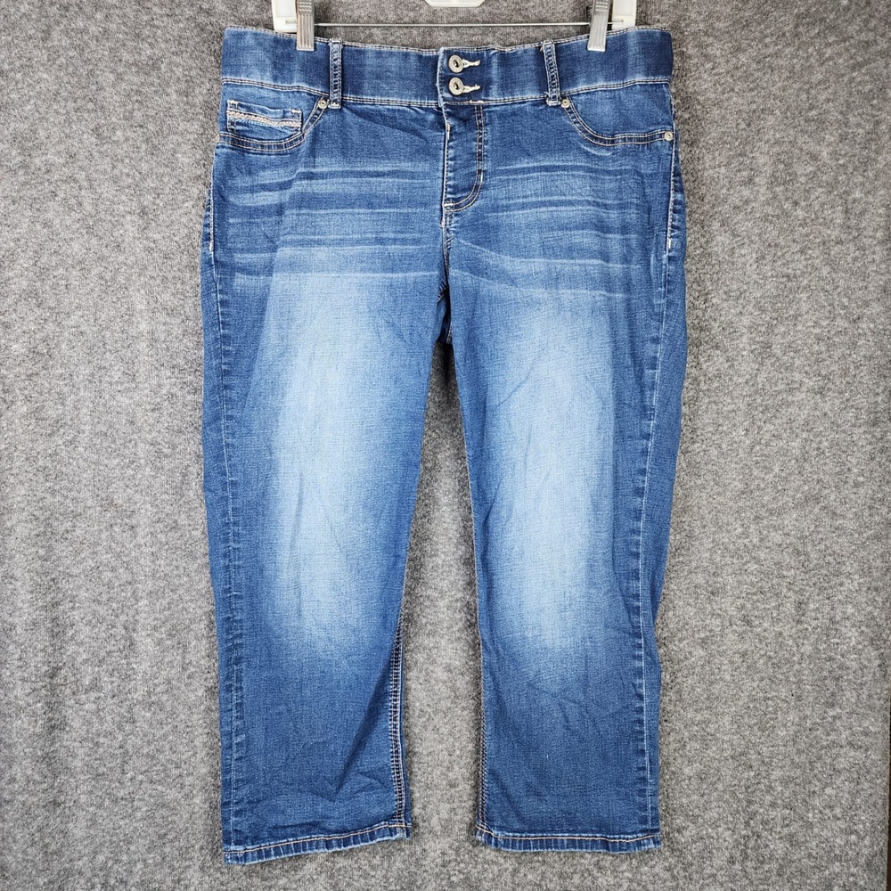 Ariya Jeans Cropped Denim Women 15/16 Blue Stretch Medium Wash Pull On Capri